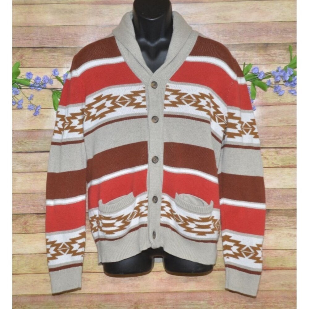 Sun + Stone Shawl Collar Cardigan Southwestern Aztec Sweater Size M Grandpa Dad